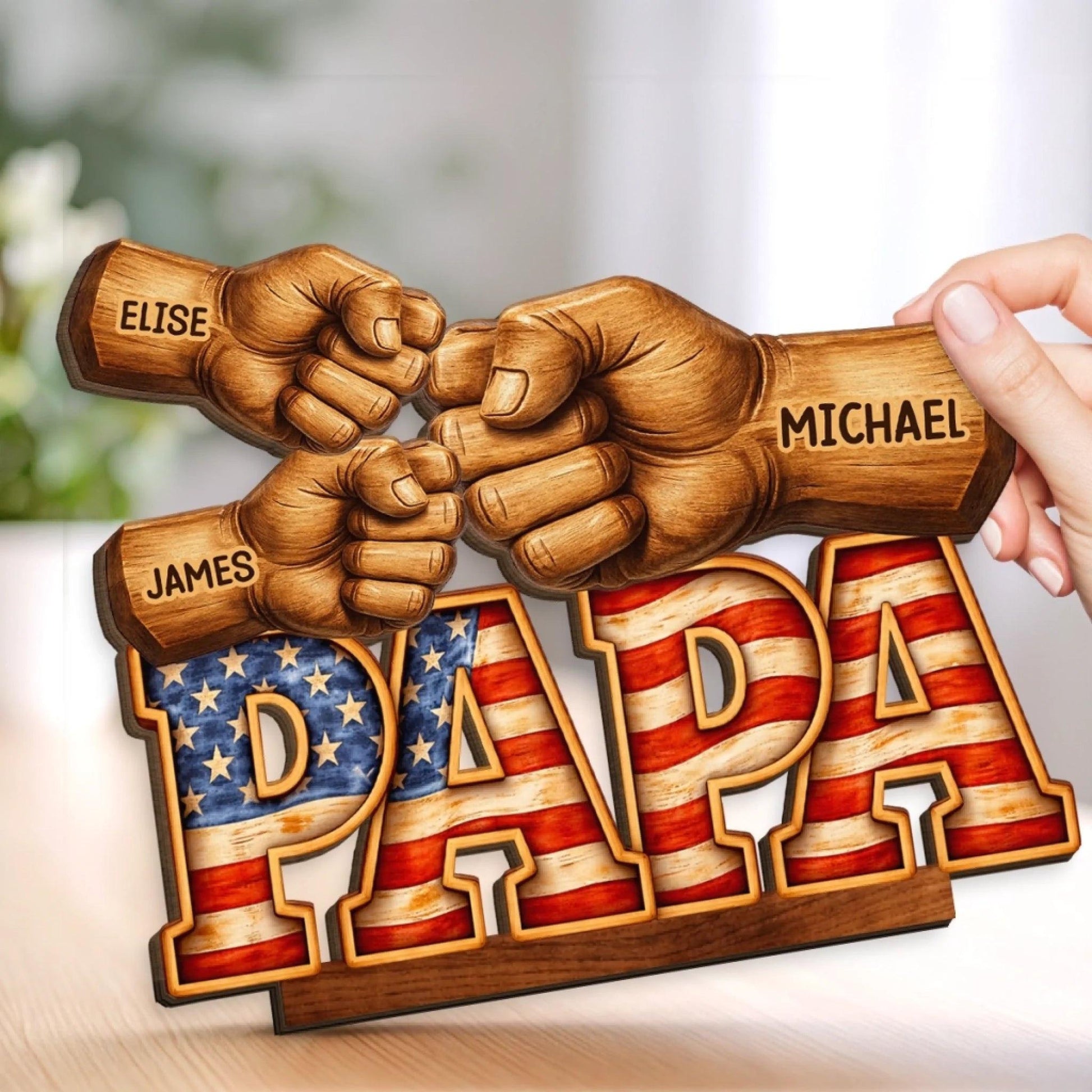 Personalized Dad Gift from Kids, Custom Name Wooden Plaque, Fathers Day Gift for Dad Grandpa, Patriotic USA Dad Sign, Birthday Gift