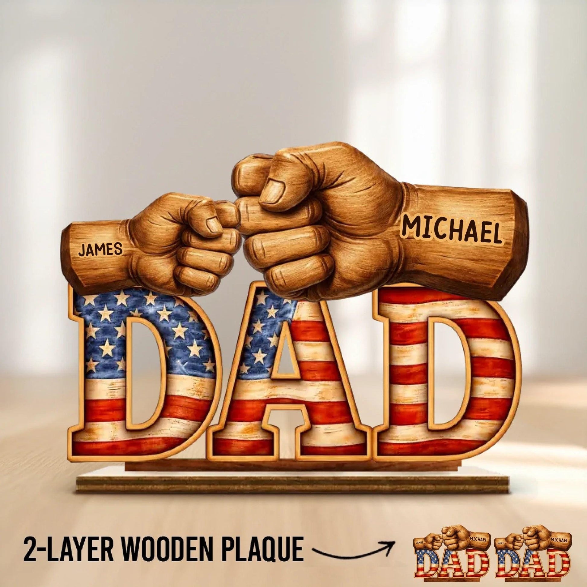 Personalized Dad Gift from Kids, Custom Name Wooden Plaque, Fathers Day Gift for Dad Grandpa, Patriotic USA Dad Sign, Birthday Gift