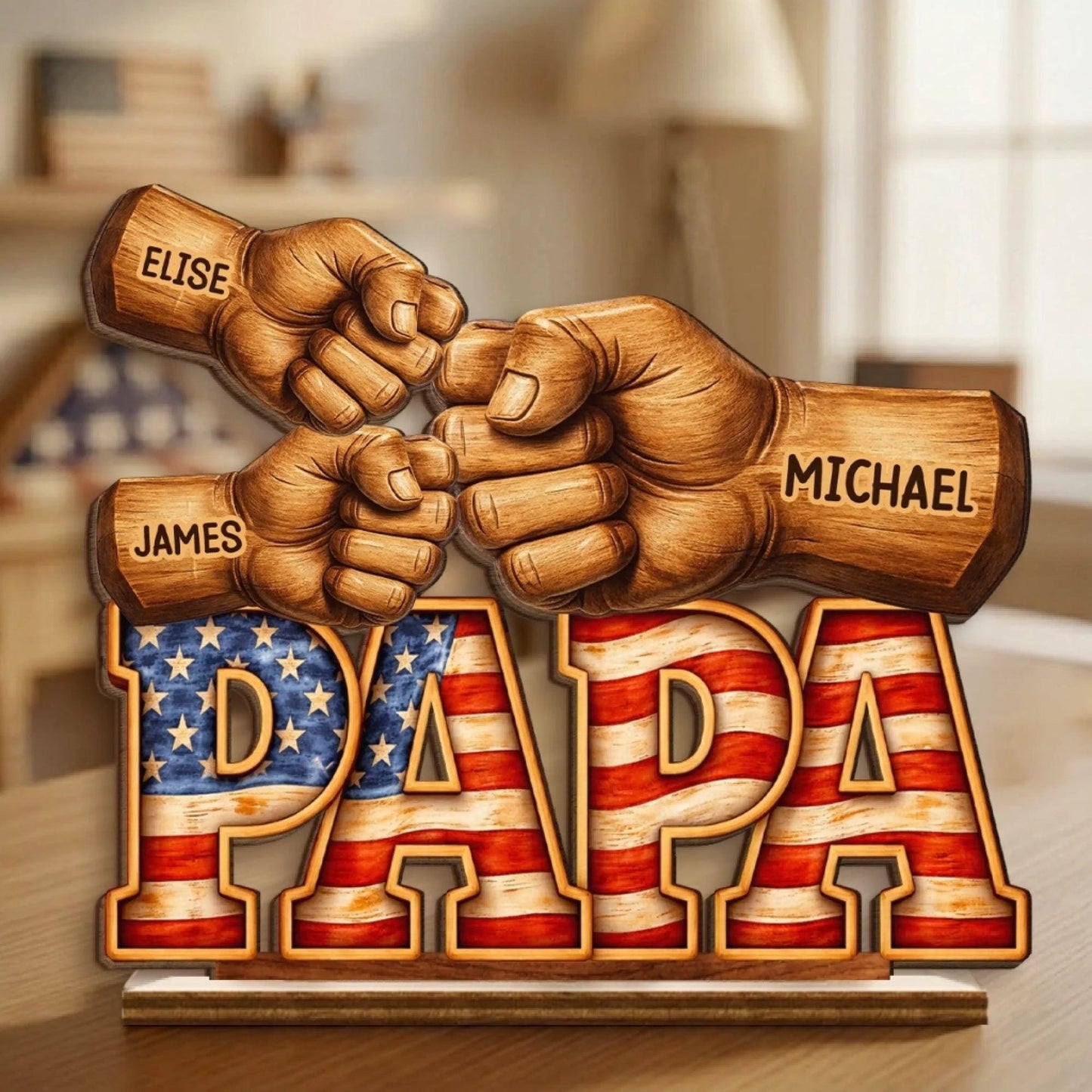 Personalized Dad Gift from Kids, Custom Name Wooden Plaque, Fathers Day Gift for Dad Grandpa, Patriotic USA Dad Sign, Birthday Gift