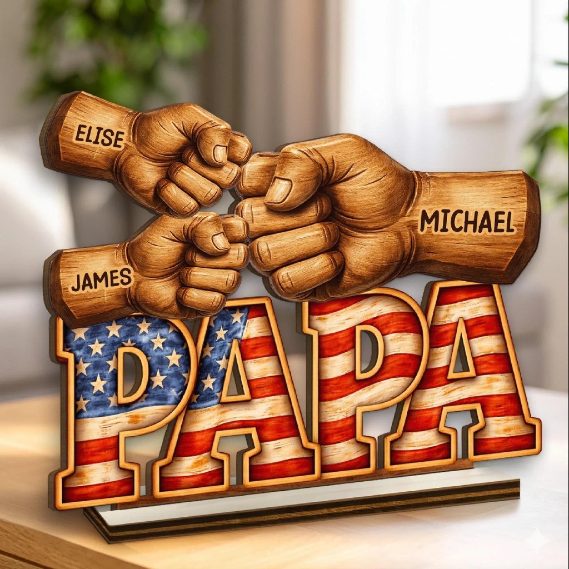 Personalized Dad Gift from Kids, Custom Name Wooden Plaque, Fathers Day Gift for Dad Grandpa, Patriotic USA Dad Sign, Birthday Gift