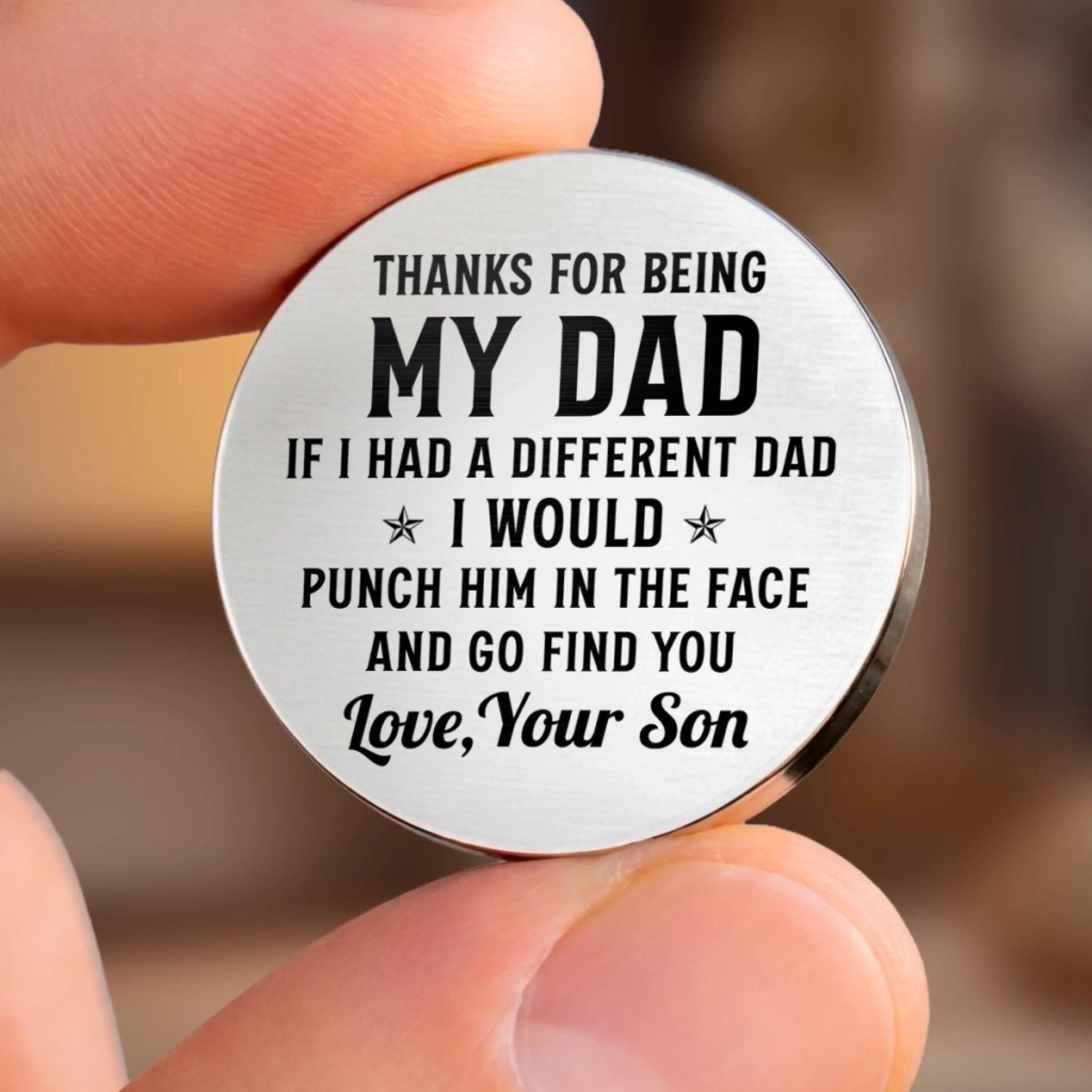Pocket Hug for Dad from Son, Personalized Dad Gift, Fathers Day Gift Dad Birthday Gift, Small Keepsake Token in Leather Keychain