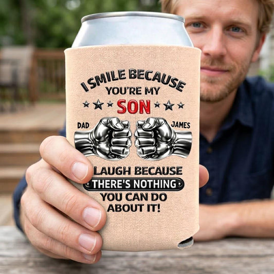 Gift for Son from Dad, Personalized Can Cooler Sleeve, Fathers Day Gift for Son, Funny Dad Son Gift, Birthday Gift for Son