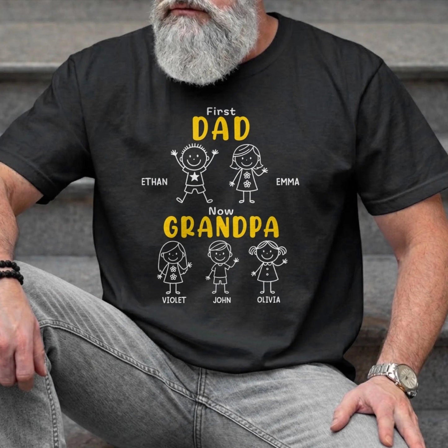 Personalized Grandpa Shirt with Kids Names, First Dad Now Grandpa Hoodie, Fathers Day Gift for Grandpa, Birthday Gift from Grandkids