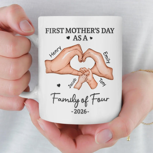 First Mothers Day Mug Personalized, New Mom Gift Custom Kids Names, Family of Four Mug, Mom Gift from Husband, First Mom Gift