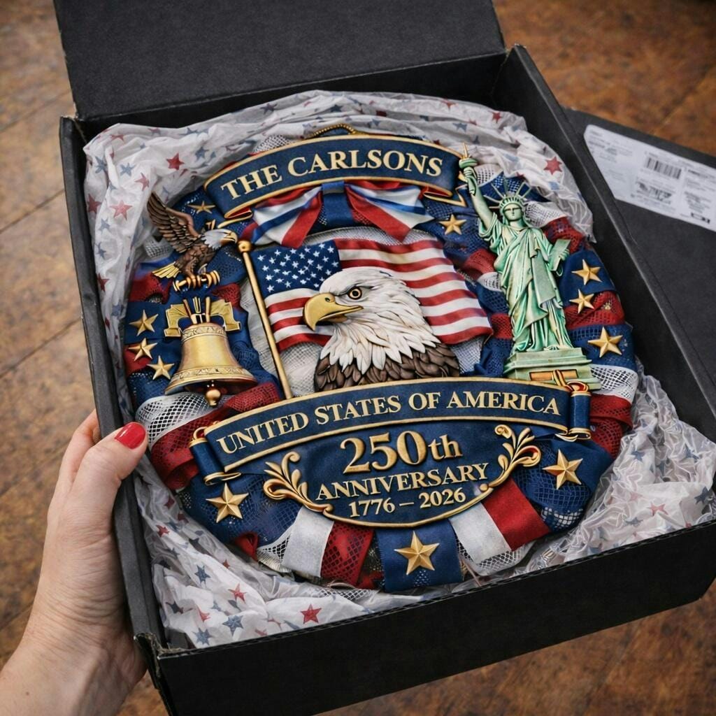 Personalized America 250th Anniversary Wreath 1776-2026 Patriotic Door Sign Custom Family Name USA Decor 4th of July Gift