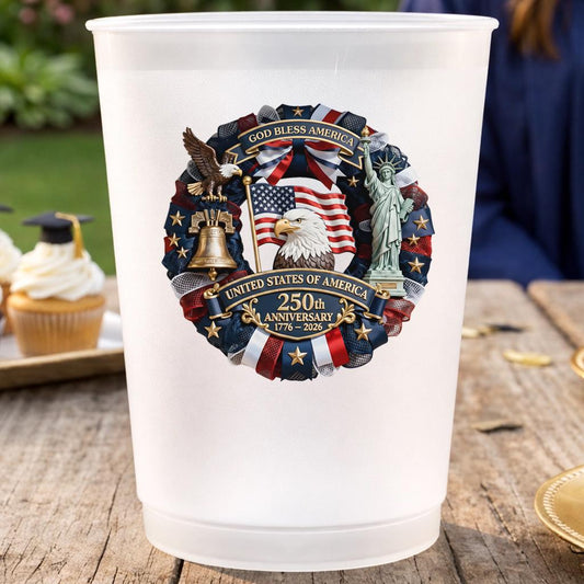 Custom Plastic Cups America 250th Anniversary 1776-2026 Personalized Party Cups Patriotic 4th of July Family Name Reusable Cups