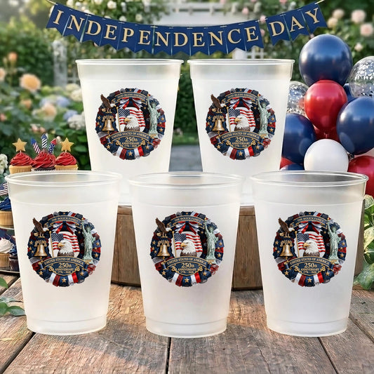Custom Plastic Cups America 250th Anniversary 1776-2026 Personalized Party Cups Patriotic 4th of July Family Name Reusable Cups