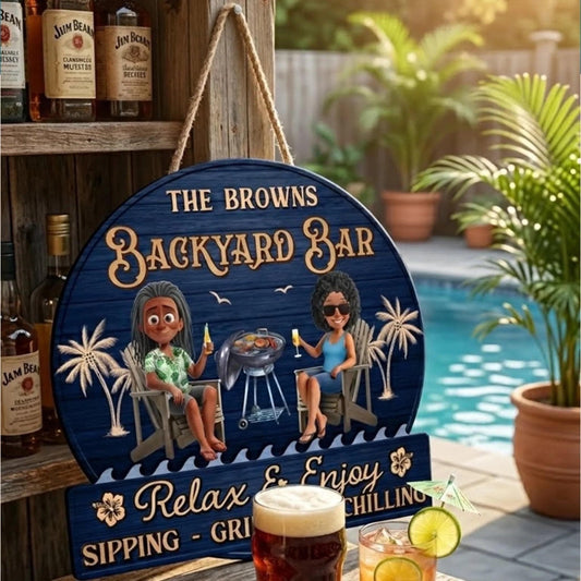 Custom Pool Patio Wood Sign, Personalized Couple Backyard Decor, Funny BBQ Grill Sign, Anniversary Gift for Husband Wife