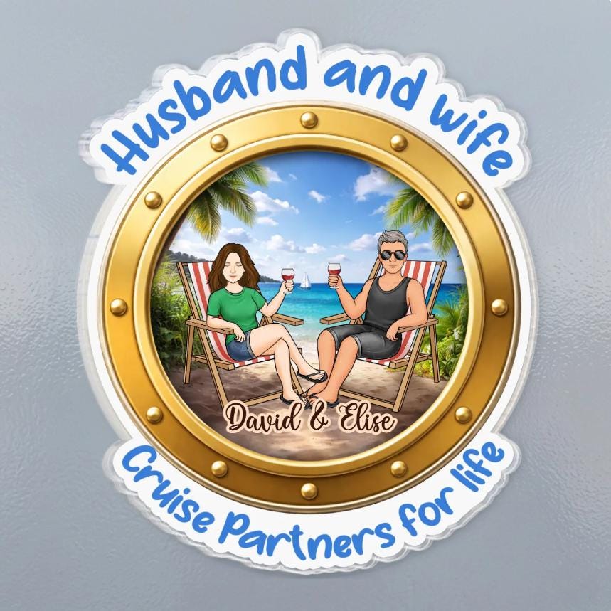 Custom Cruise Door Magnet Personalized Couple Gift, Husband Wife Cruise Cabin Decor, Cruise Partners For Life, Vacation Travel Gift
