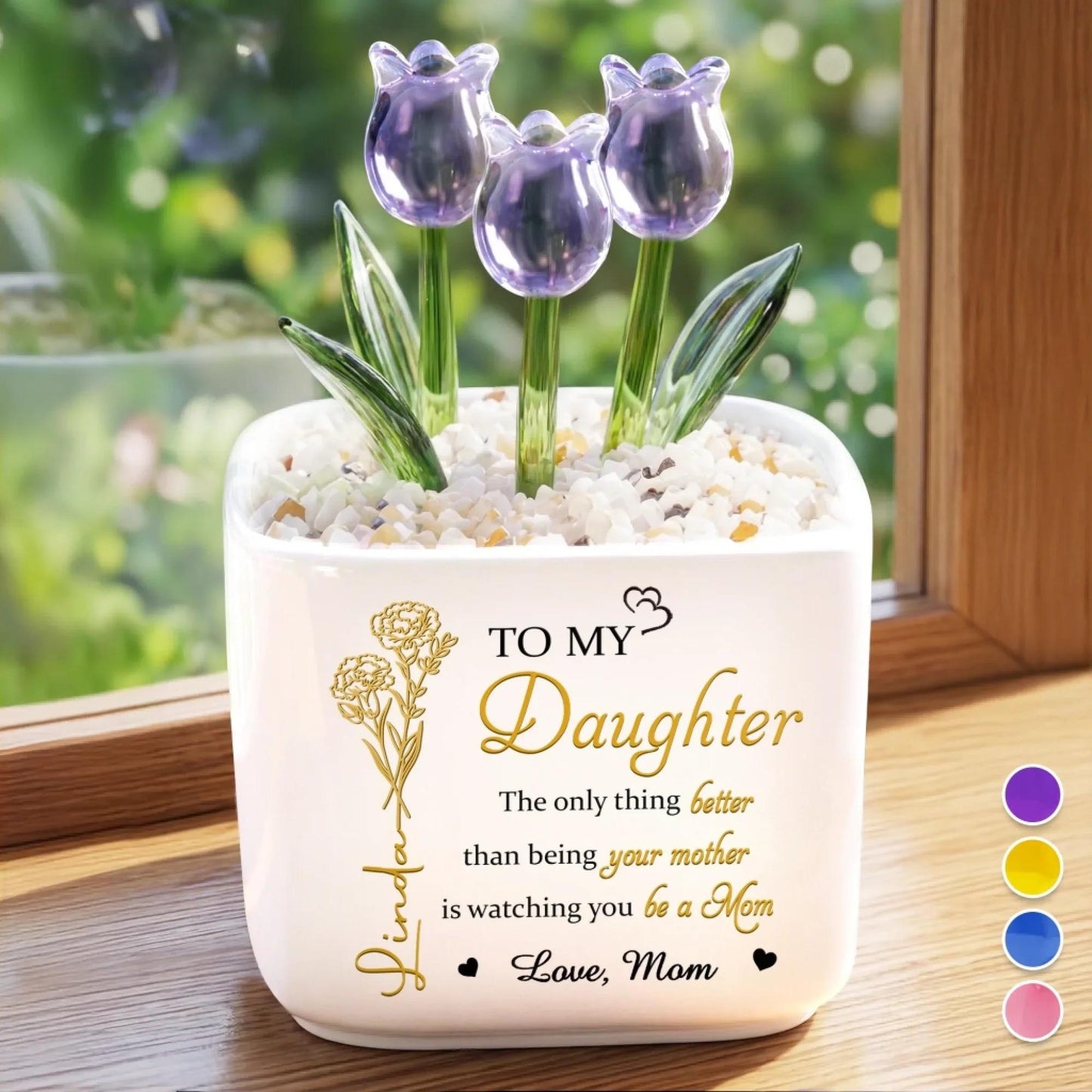 Custom Glass Tulip Gift Personalized Flower Pot for Mom Daughter, Everlasting Tulips Mother's Day Birthday Gift, Forever Love Decor