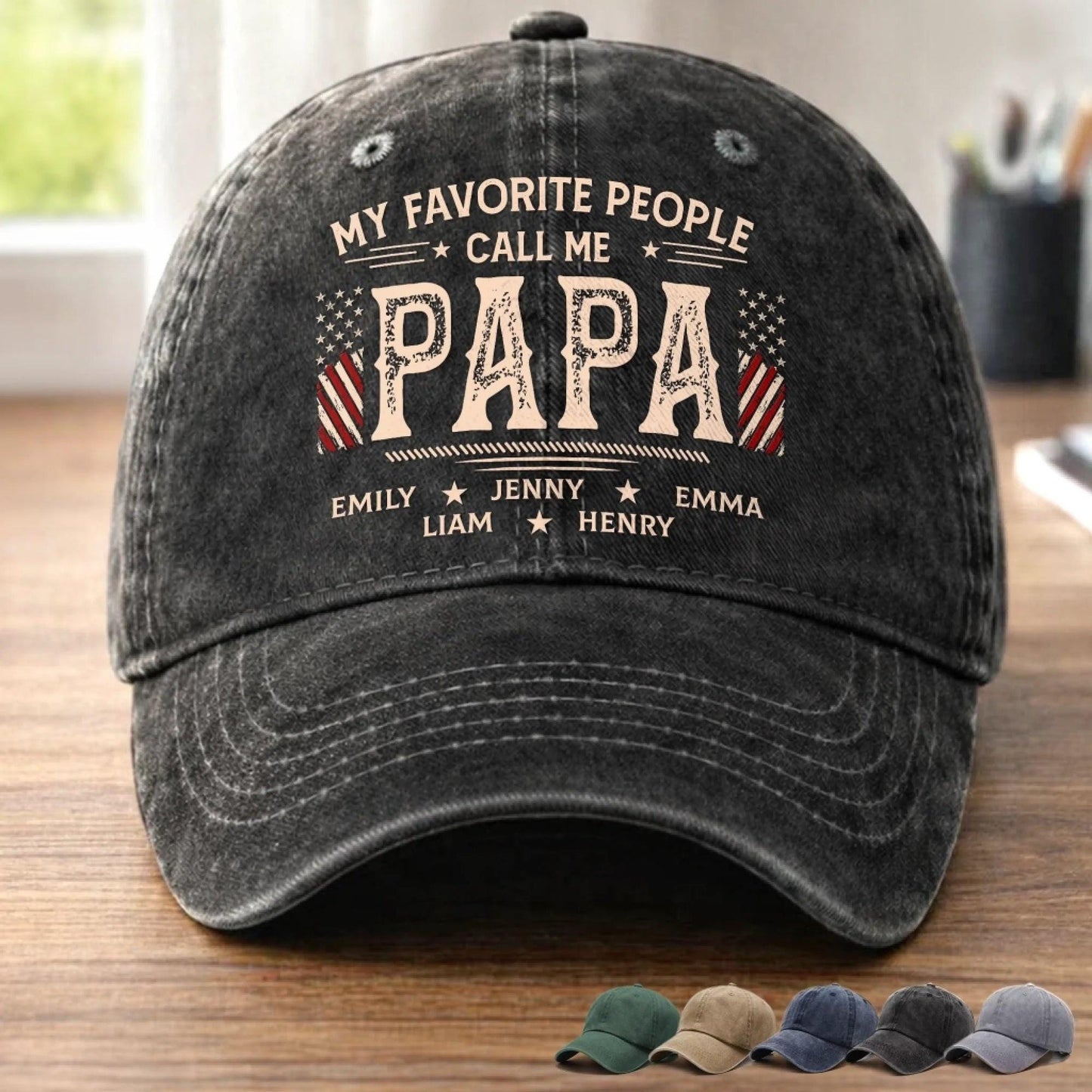 Personalized Dad Hat Custom Papa Cap With Kids Names, Vintage Washed Baseball Cap Gift For Dad Grandpa Fathers Day Birthday