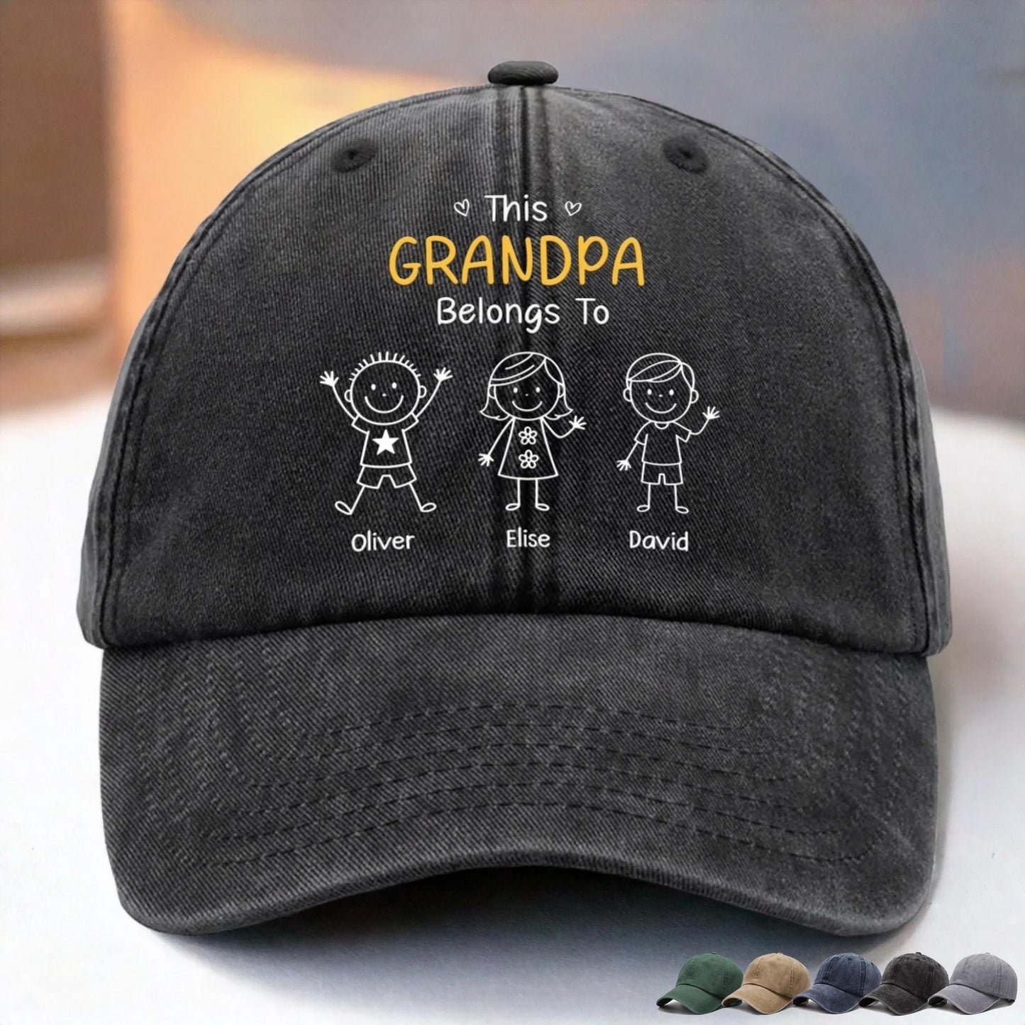 Personalized Grandpa Hat, Custom Dad Hat With Kids Names, Vintage Washed Baseball Cap Gift For Grandpa, Father’s Day Birthday Gift