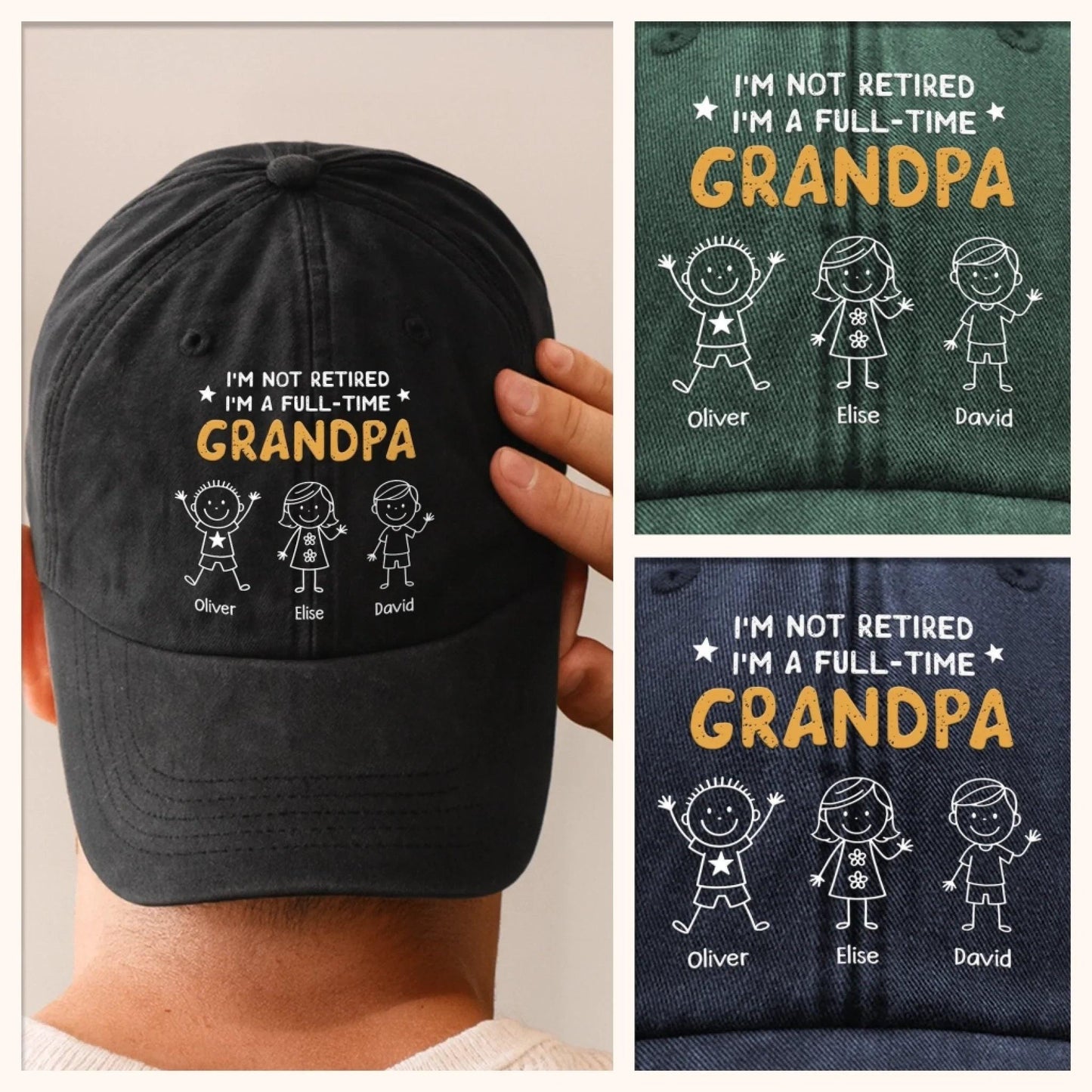 Personalized Grandpa Hat, I'm Not Retired I'm A Full Time Grandpa Cap, Custom Dad Hat With Kids Names, Funny Gift For Grandpa Birthday