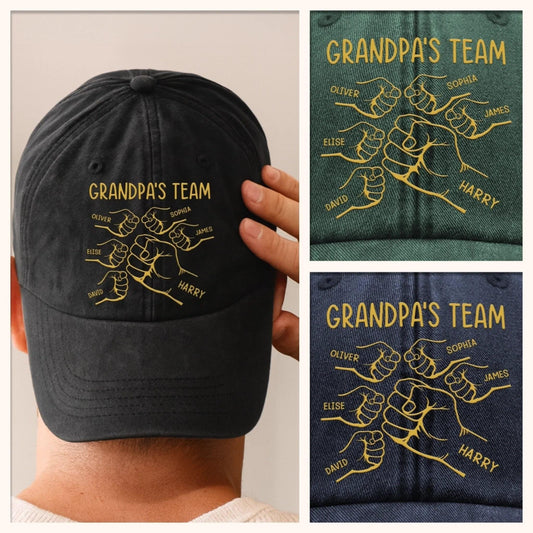 Custom Grandpa's Team Hat, Personalized Dad Hat With Kids Names, Papa Team Cap, Gift For Grandpa Birthday Father's Day