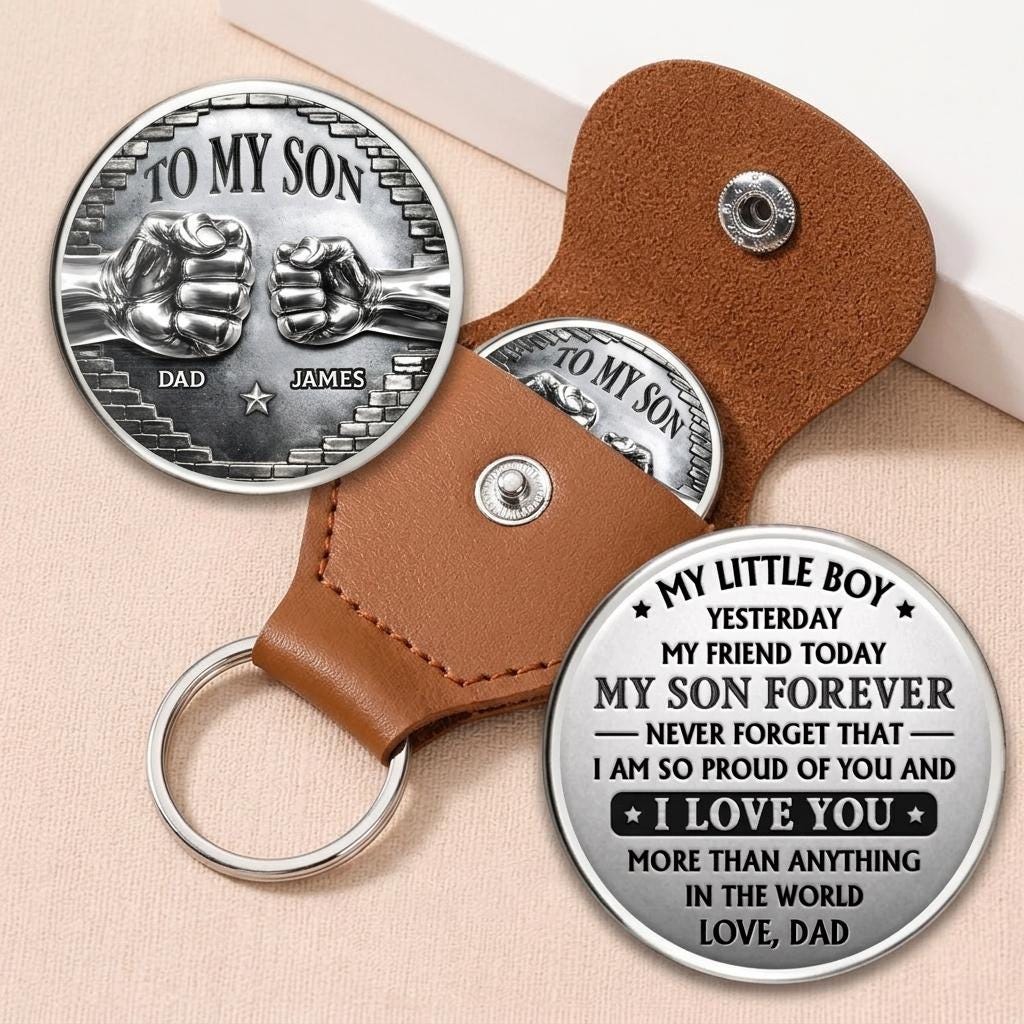 To My Son Pocket Hug Gift From Dad, Personalized Token Keychain For Son, Meaningful Son Gift Birthday Fathers Day