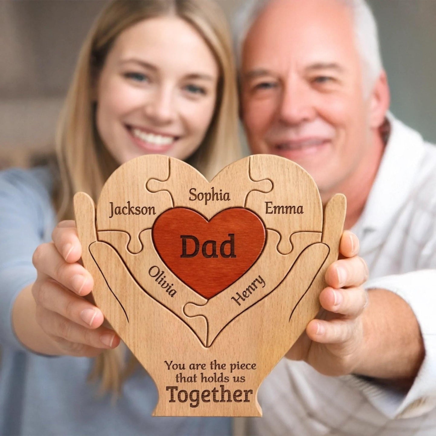Personalized Wooden Puzzle for Dad, Custom Family Name Sign, Fathers Day Gift from Kids, Grandpa Gift, You Hold Us Together