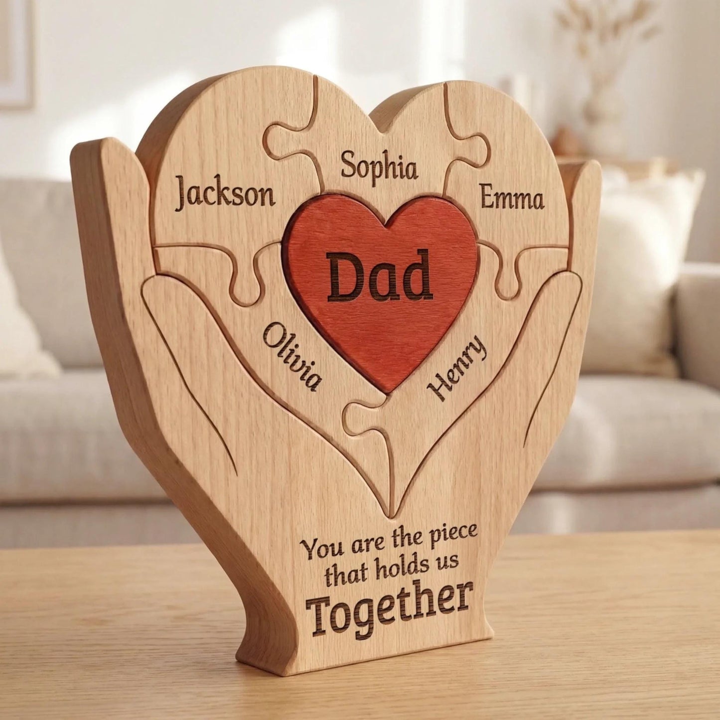 Personalized Wooden Puzzle for Dad, Custom Family Name Sign, Fathers Day Gift from Kids, Grandpa Gift, You Hold Us Together