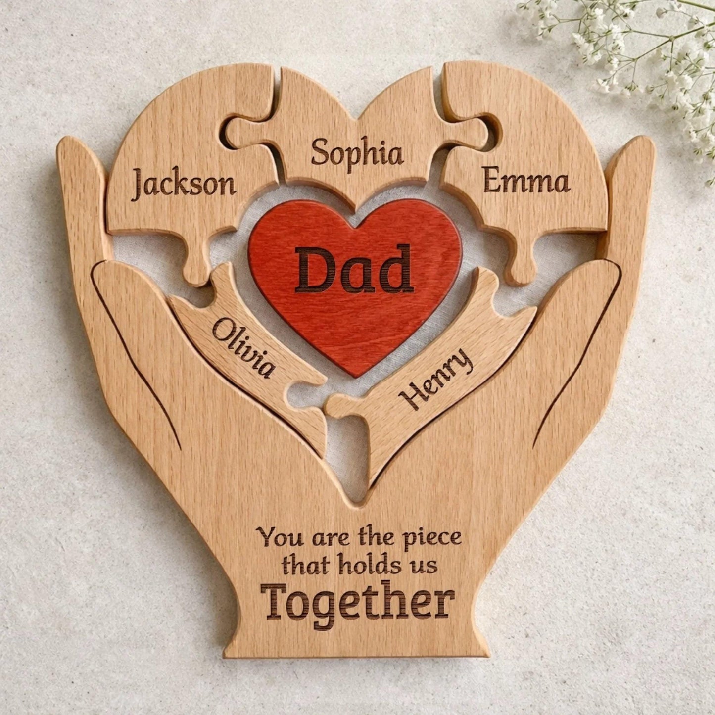 Personalized Wooden Puzzle for Dad, Custom Family Name Sign, Fathers Day Gift from Kids, Grandpa Gift, You Hold Us Together