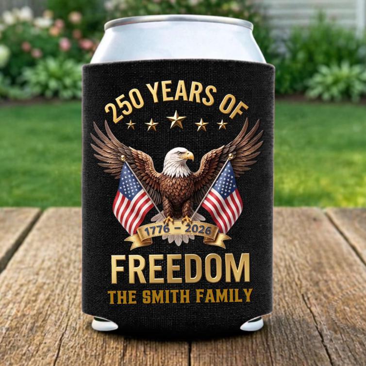 Personalized Can Cooler Sleeve 250th Anniversary USA, Custom Family Name Beer Koozie, Patriotic Freedom Gift 4th of July 2026