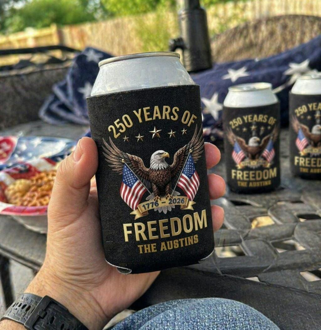 Personalized Can Cooler Sleeve 250th Anniversary USA, Custom Family Name Beer Koozie, Patriotic Freedom Gift 4th of July 2026