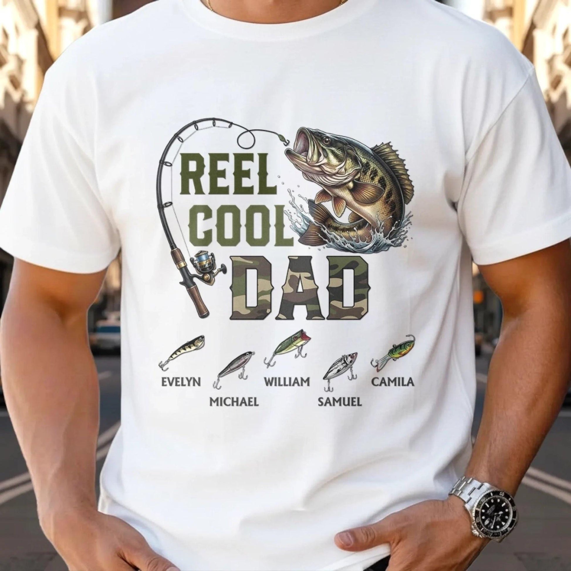Personalized Fishing Dad Shirt, Reel Cool Dad Tee, Custom Kids Names T Shirt, Funny Fathers Day Gift For Fisherman Dad Grandpa