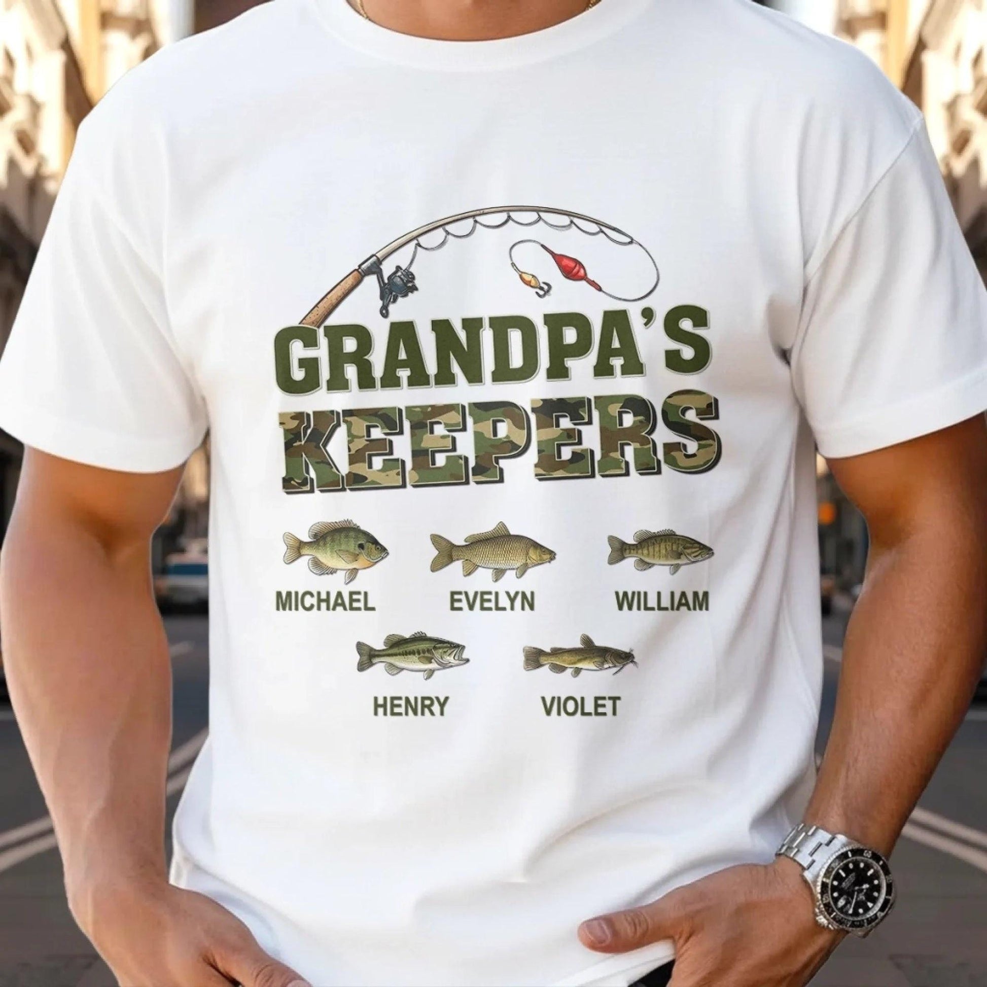 Personalized Grandpa Fishing Shirt, Grandpa’s Keepers Tee, Custom Kids Names Shirt, Fathers Day Gift For Grandpa Fisherman Dad