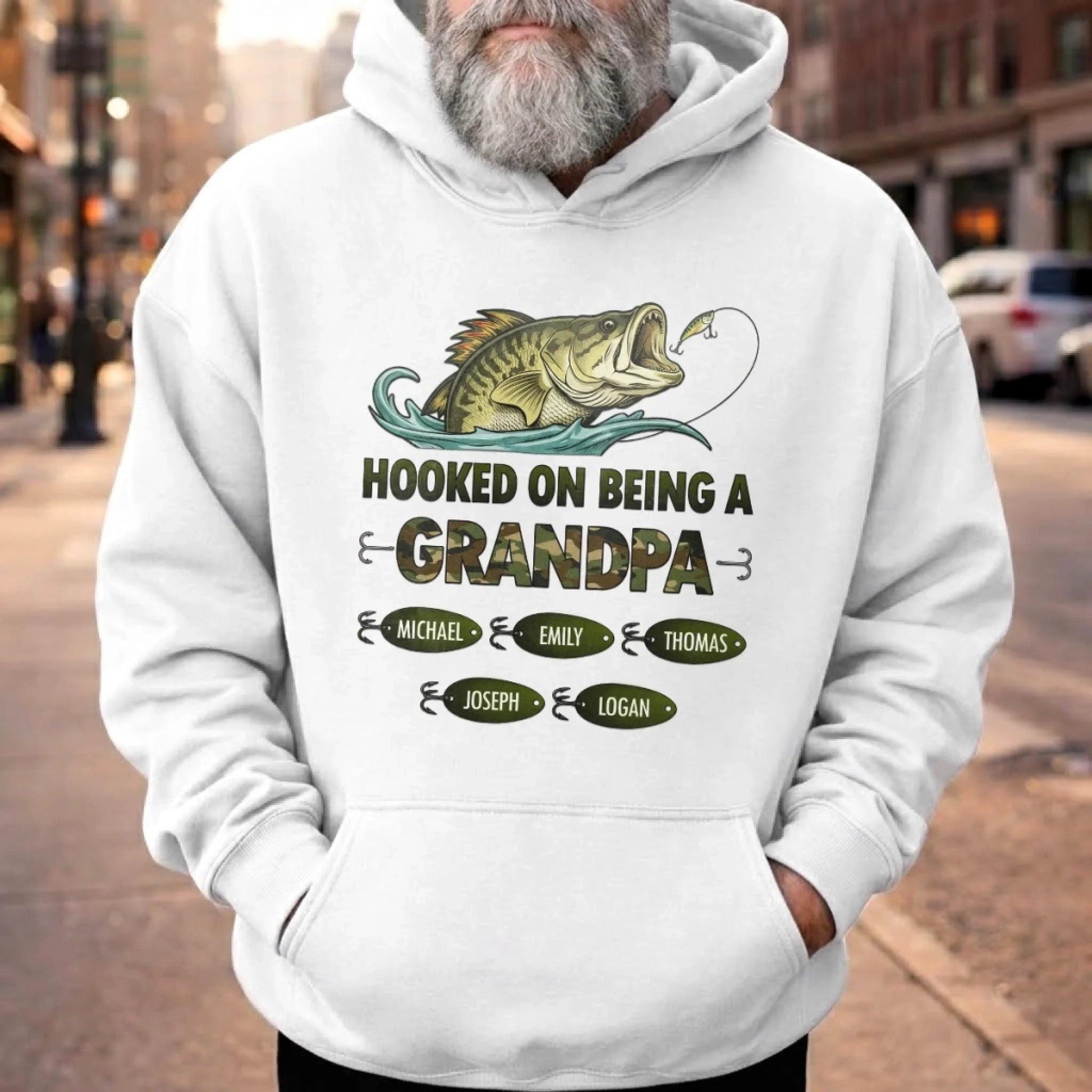 Personalized Grandpa Fishing Shirt, Hooked On Being A Grandpa Tee, Custom Kids Names Shirt, Fathers Day Gift For Grandpa Fisherman