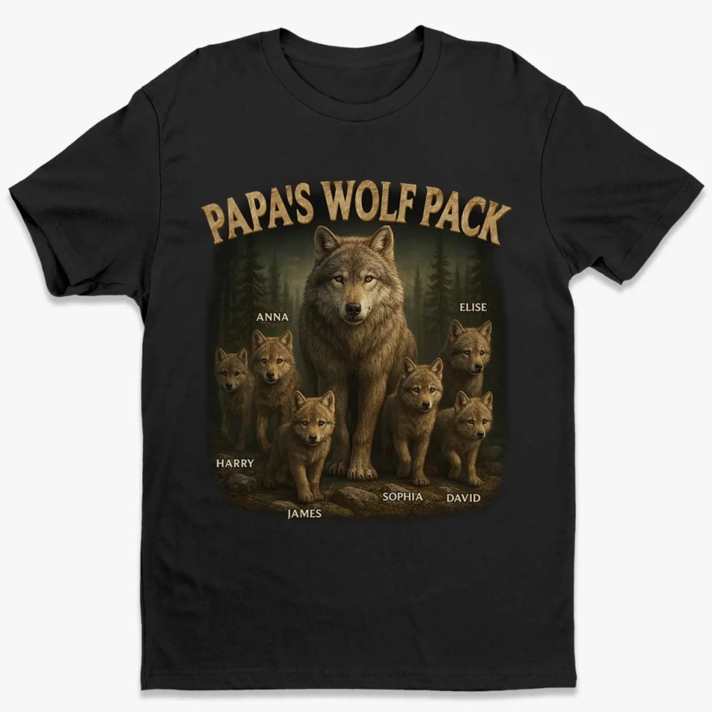 Personalized Papa Wolf Pack Shirt, Custom Dad Grandpa Gift From Kids, Family Names Shirt, Fathers Day Gift For Dad Birthday Tee