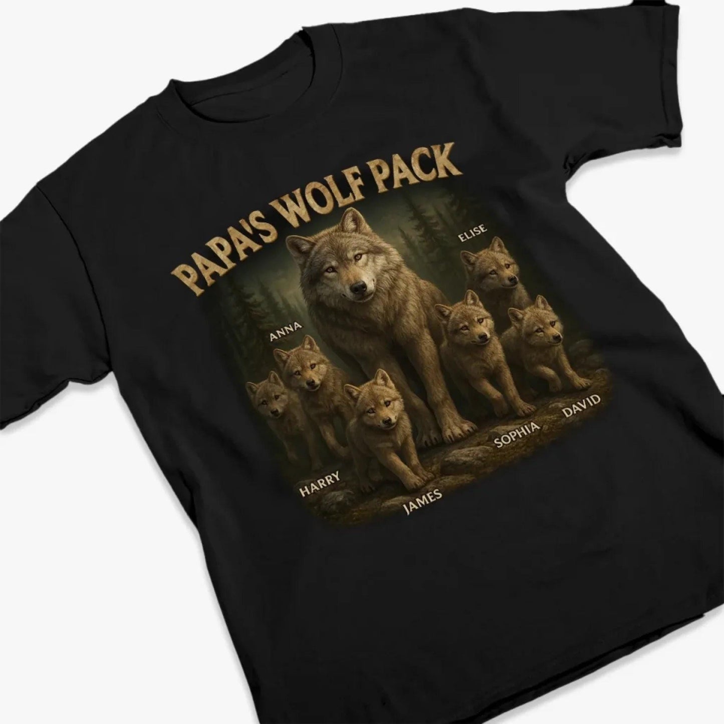 Personalized Papa Wolf Pack Shirt, Custom Dad Grandpa Gift From Kids, Family Names Shirt, Fathers Day Gift For Dad Birthday Tee