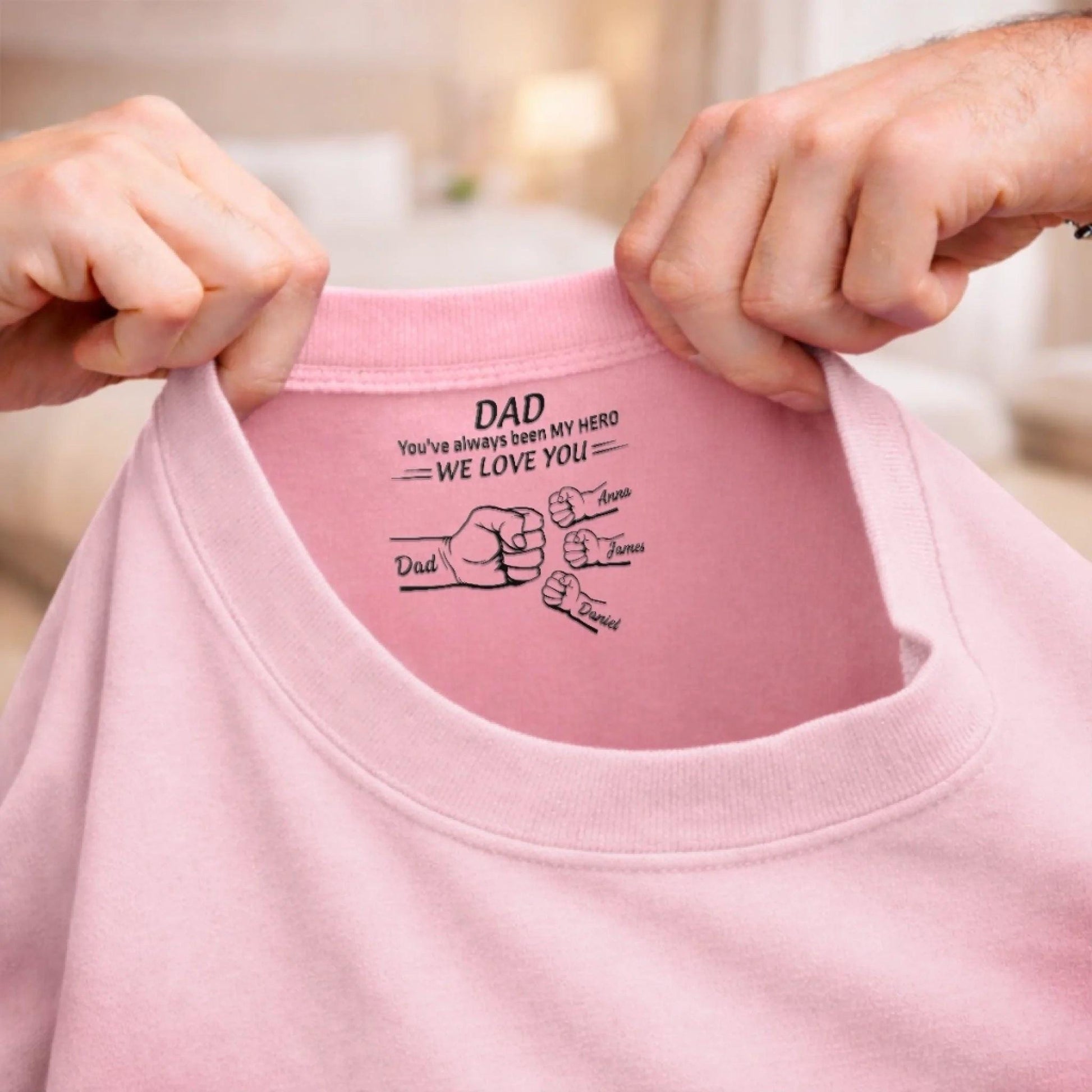 Personalized Dad Shirt Inside Neck Print, Custom Names Kids Shirt for Father, We Love You Dad Gift, Fathers Day Birthday Gift
