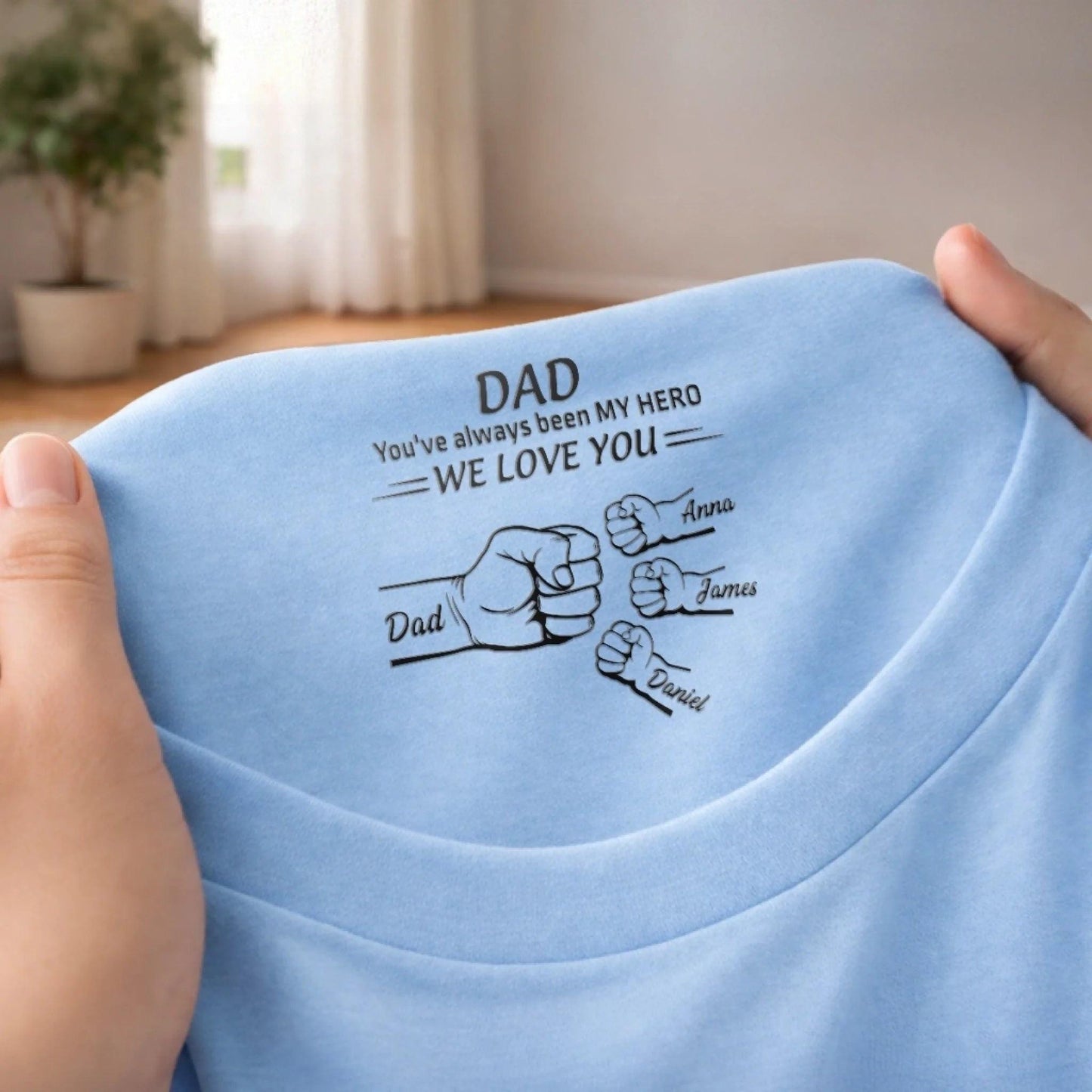 Personalized Dad Shirt Inside Neck Print, Custom Names Kids Shirt for Father, We Love You Dad Gift, Fathers Day Birthday Gift