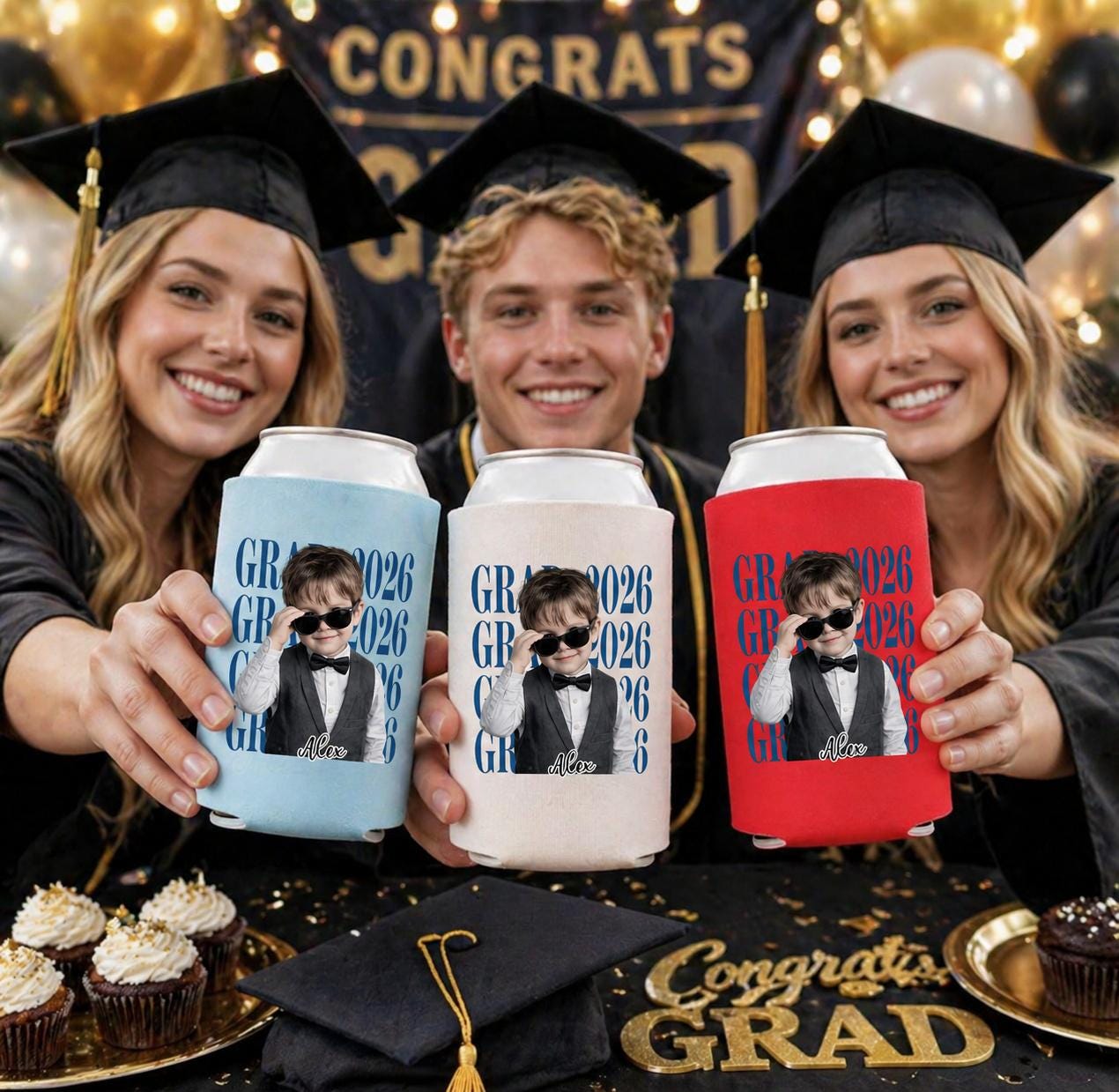 Personalized Graduation Can Cooler 2026, Custom Photo Koozie, Class of 2026 Gift, Senior Party Favor, Graduation Gift for Son Kids