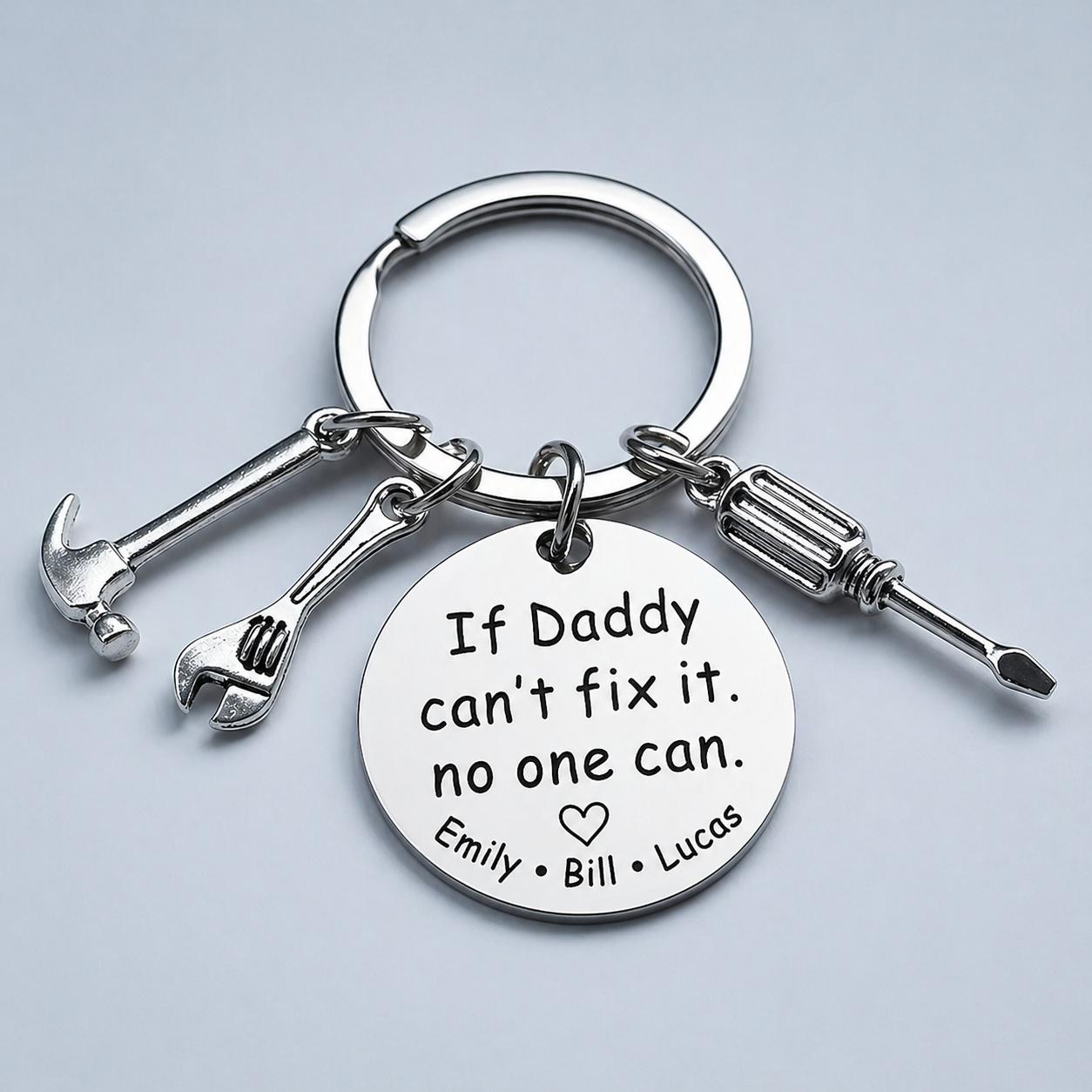Personalized Dad Keychain If Dad Can't Fix It No One Can, Custom Name Gift For Father, Tool Keyring Fathers Day Gift From Kids