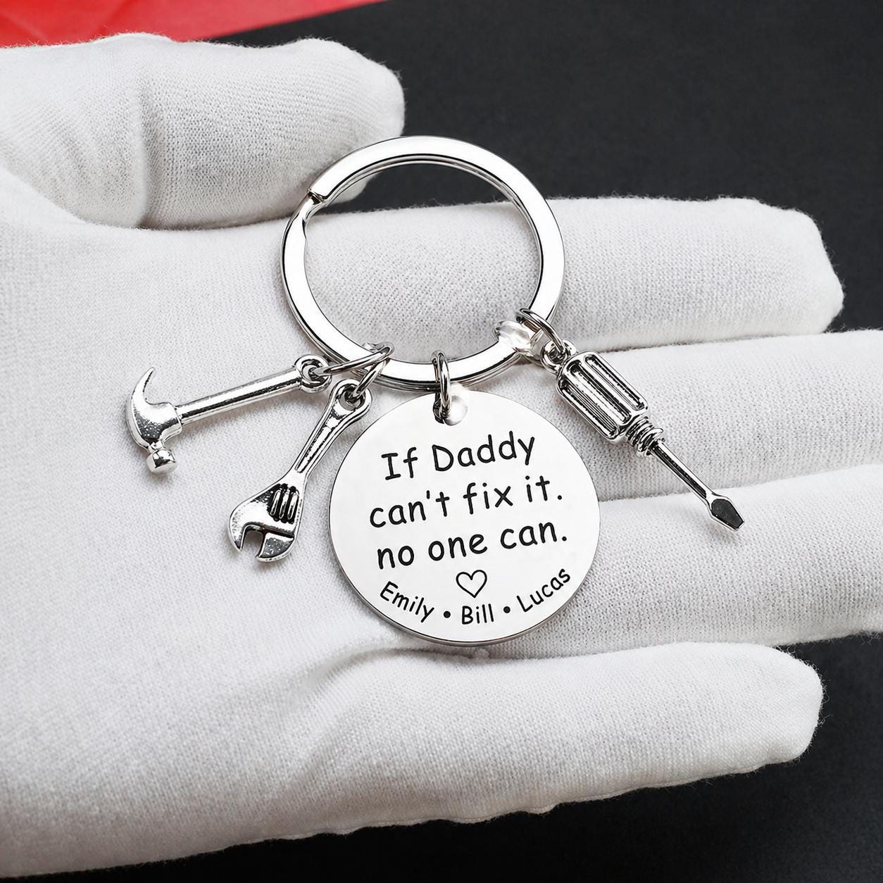 Personalized Dad Keychain If Dad Can't Fix It No One Can, Custom Name Gift For Father, Tool Keyring Fathers Day Gift From Kids