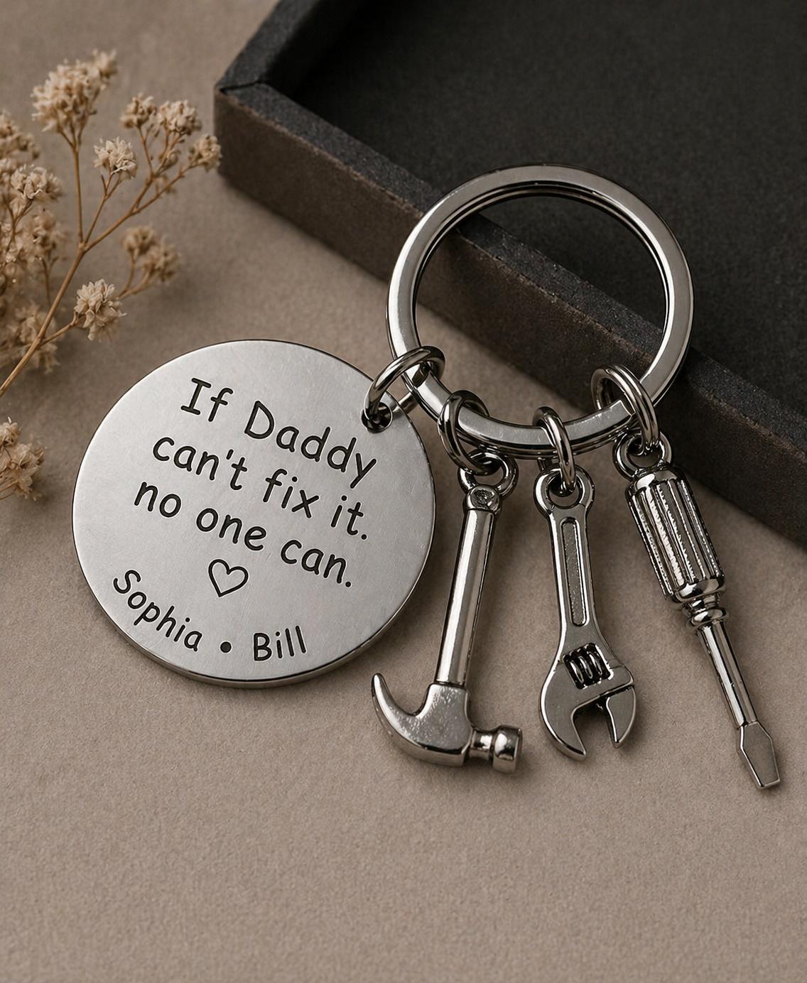 Personalized Dad Keychain If Dad Can't Fix It No One Can, Custom Name Gift For Father, Tool Keyring Fathers Day Gift From Kids