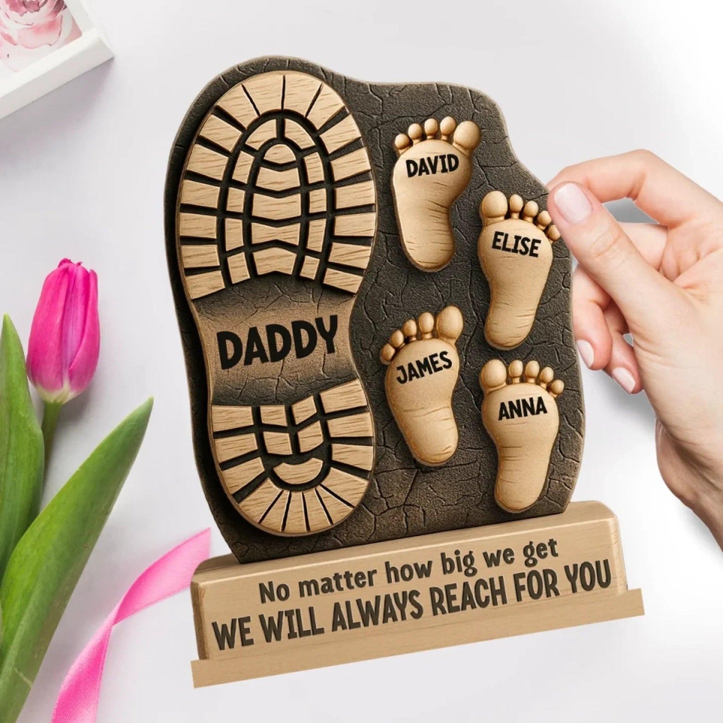 Personalized Dad Gift from Kids, Custom Name Wooden Plaque, Fathers Day Gift for Dad Grandpa, Family Footprint Sign, Birthday Gift Dad