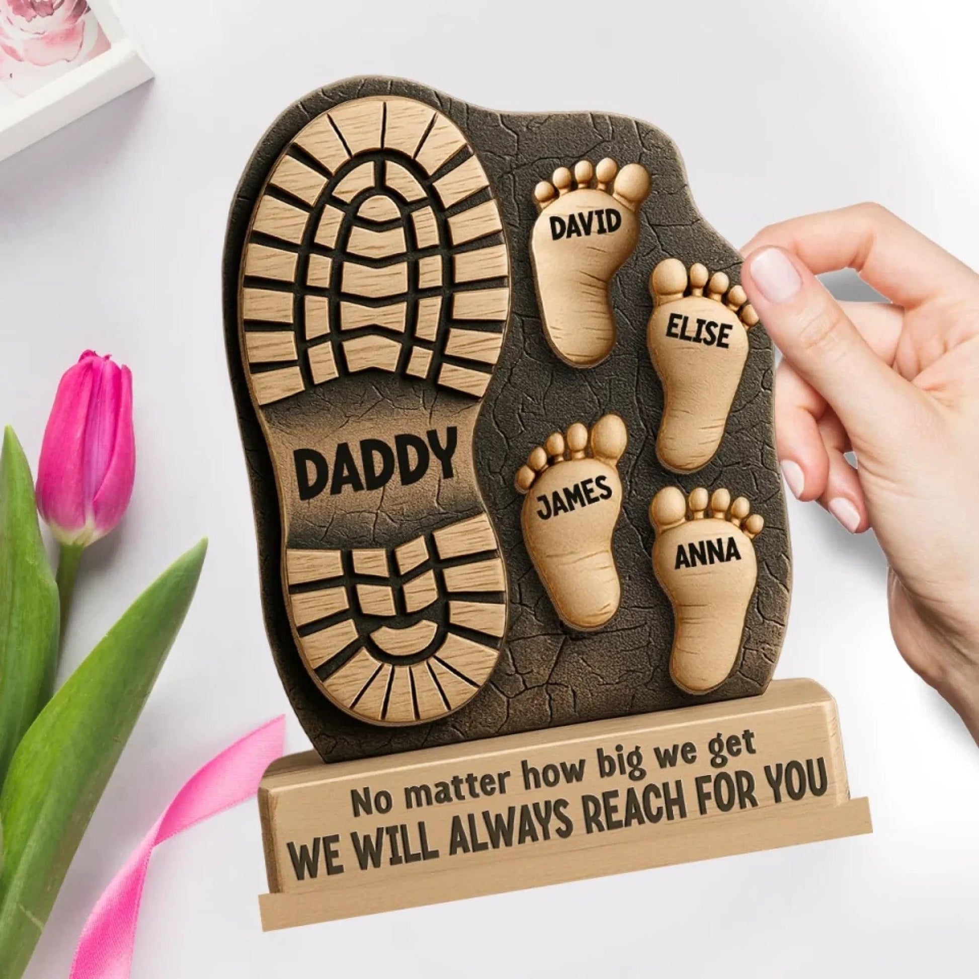 Personalized Dad Gift from Kids, Custom Name Wooden Plaque, Fathers Day Gift for Dad Grandpa, Family Footprint Sign, Birthday Gift Dad