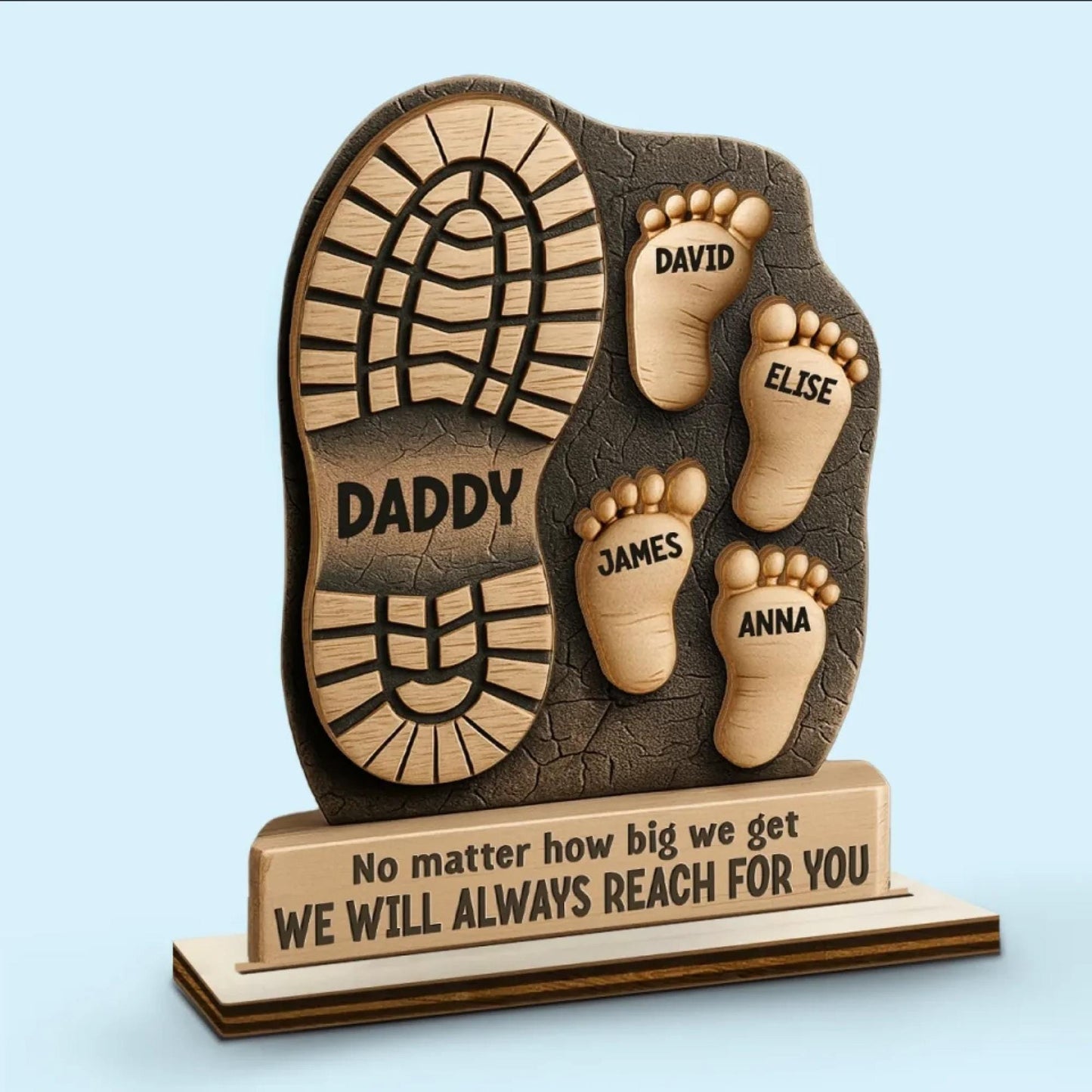 Personalized Dad Gift from Kids, Custom Name Wooden Plaque, Fathers Day Gift for Dad Grandpa, Family Footprint Sign, Birthday Gift Dad