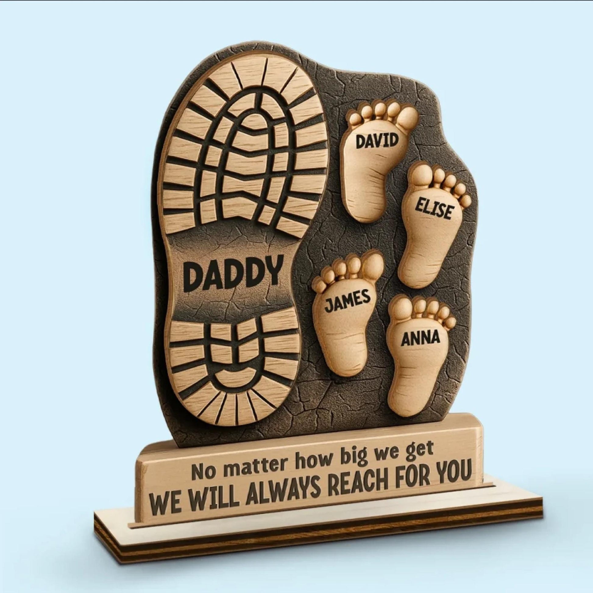 Personalized Dad Gift from Kids, Custom Name Wooden Plaque, Fathers Day Gift for Dad Grandpa, Family Footprint Sign, Birthday Gift Dad
