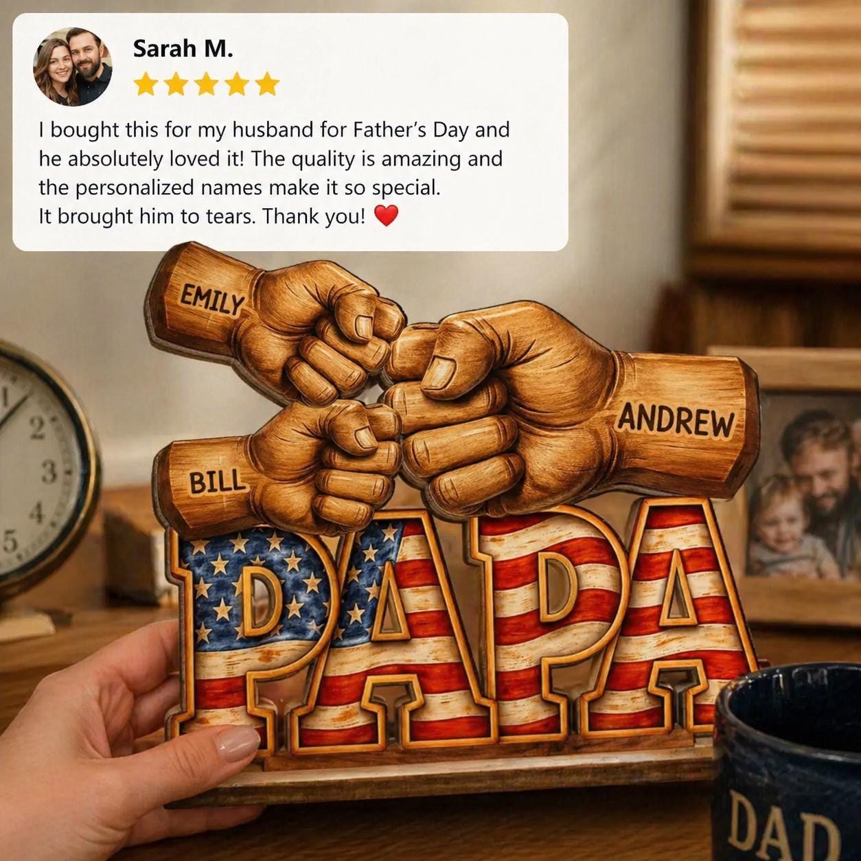 Personalized Dad Gift from Kids, Custom Name Wooden Plaque, Fathers Day Gift for Dad Grandpa, Patriotic USA Dad Sign, Birthday Gift