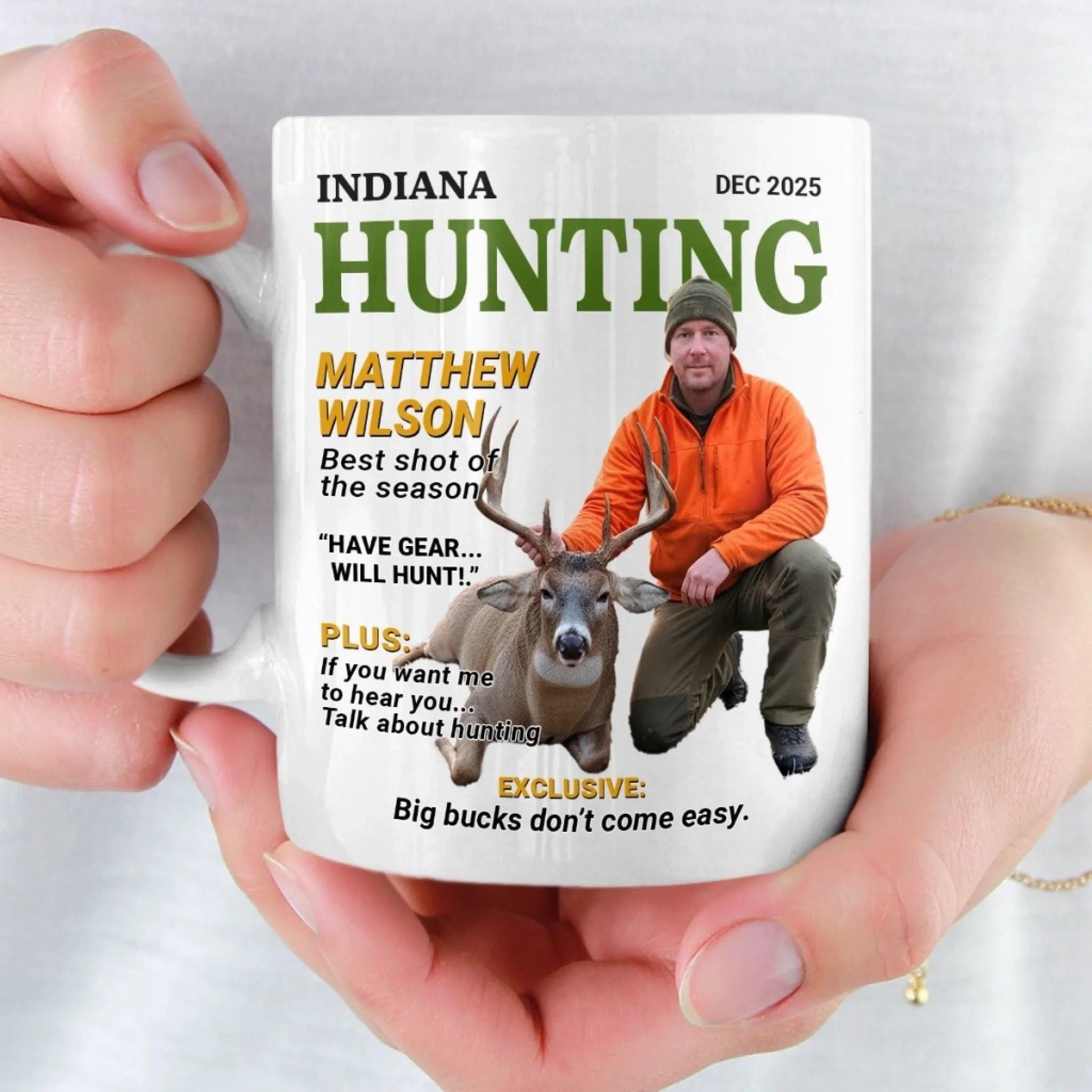 Personalized Hunting Mug Gift for Dad, Custom Photo Hunter Mug, Deer Hunting Gift, Fathers Day Gift, Birthday Gift for Hunter