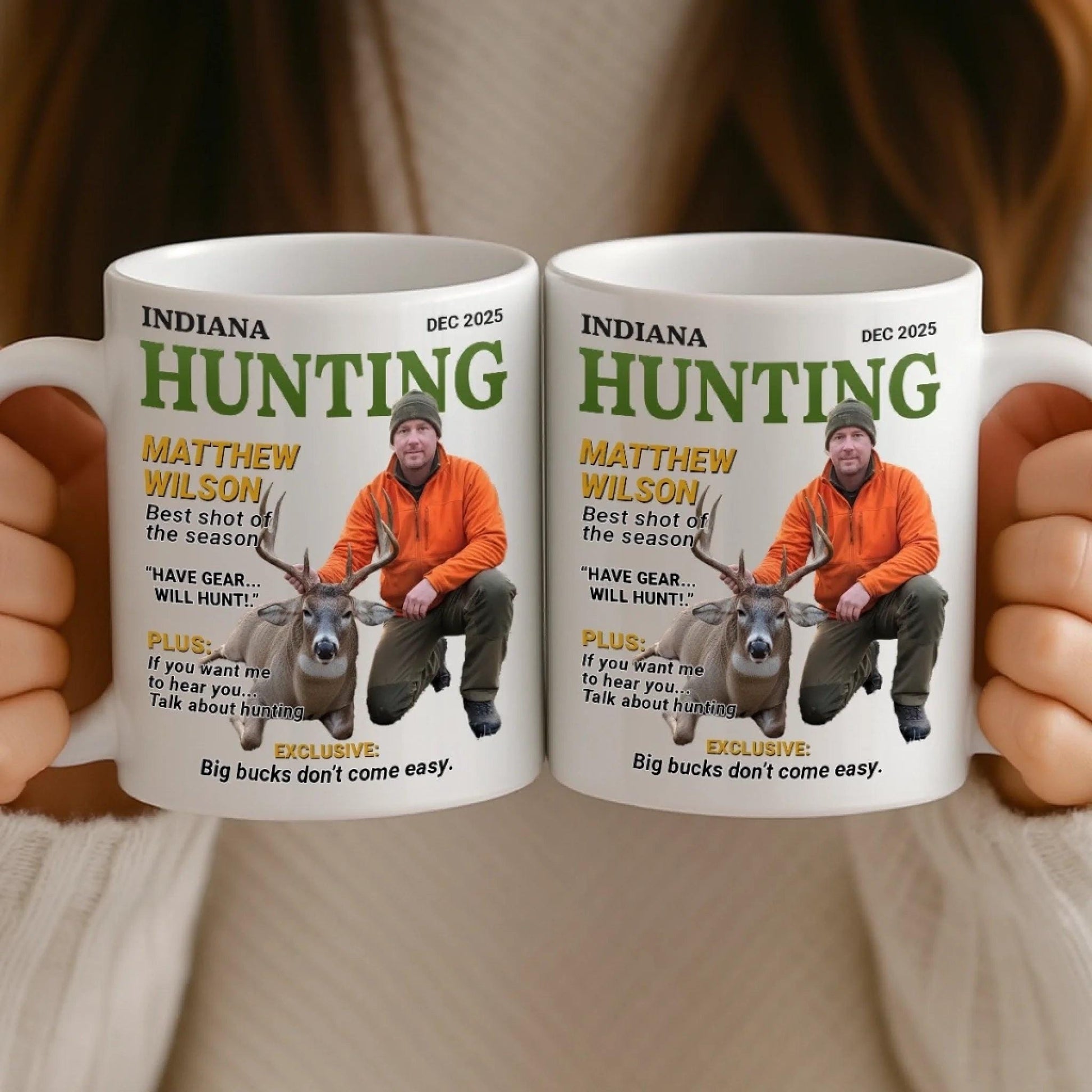 Personalized Hunting Mug Gift for Dad, Custom Photo Hunter Mug, Deer Hunting Gift, Fathers Day Gift, Birthday Gift for Hunter
