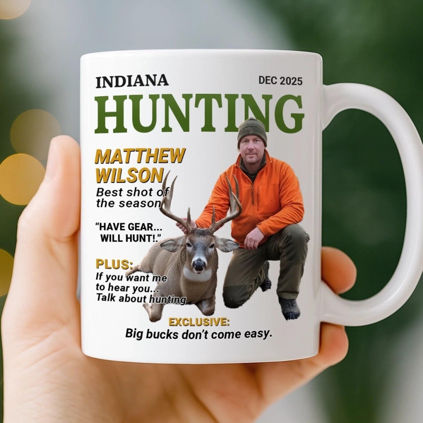 Personalized Hunting Mug Gift for Dad, Custom Photo Hunter Mug, Deer Hunting Gift, Fathers Day Gift, Birthday Gift for Hunter