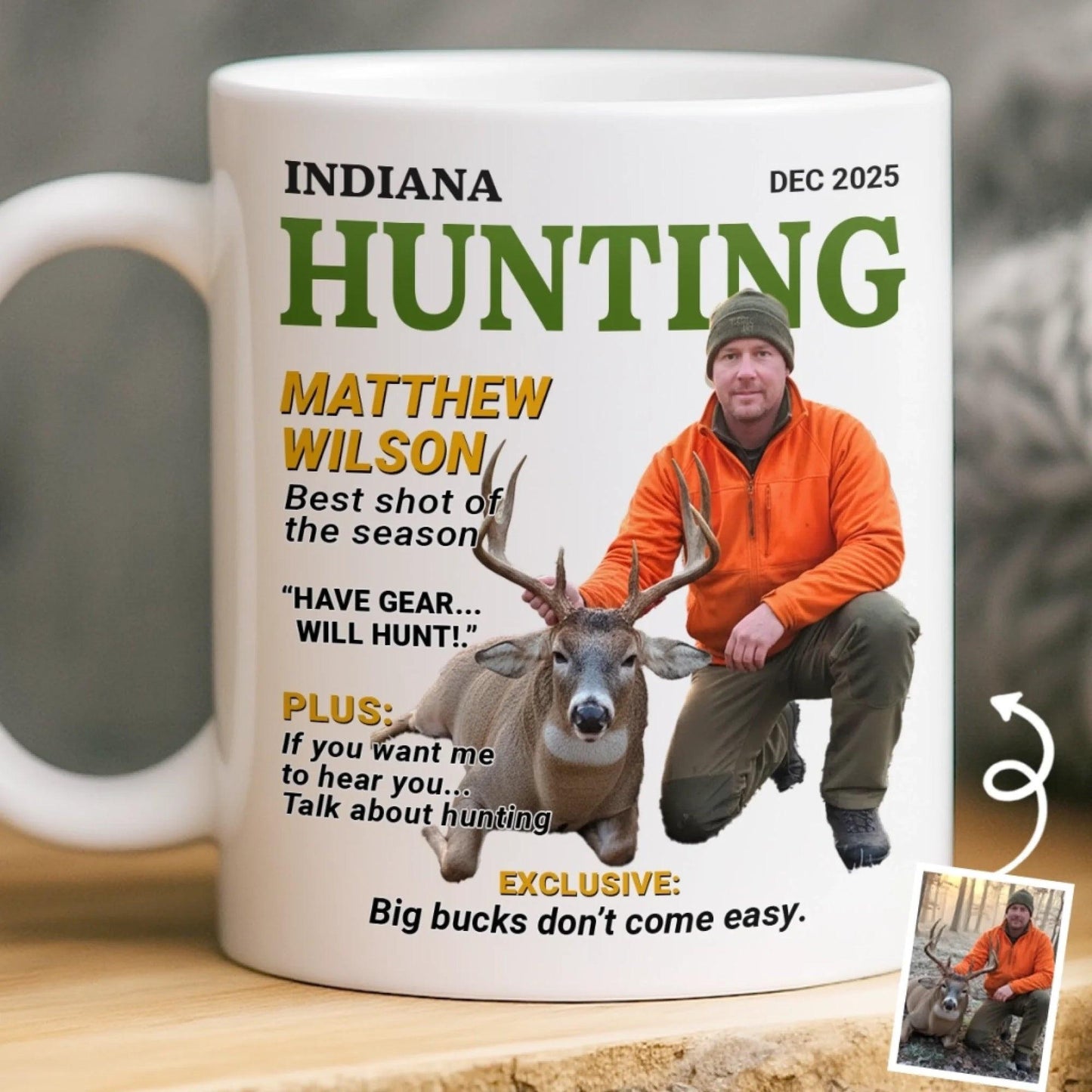 Personalized Hunting Mug Gift for Dad, Custom Photo Hunter Mug, Deer Hunting Gift, Fathers Day Gift, Birthday Gift for Hunter