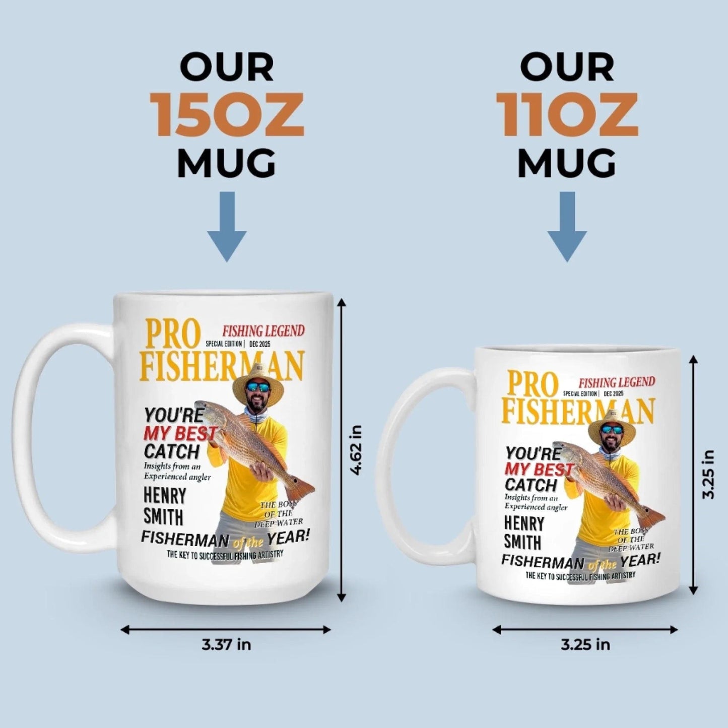 Personalized Fishing Mug Gift for Dad, Custom Photo Fisherman Mug, Fathers Day Fishing Gift, Birthday Gift for Fisherman